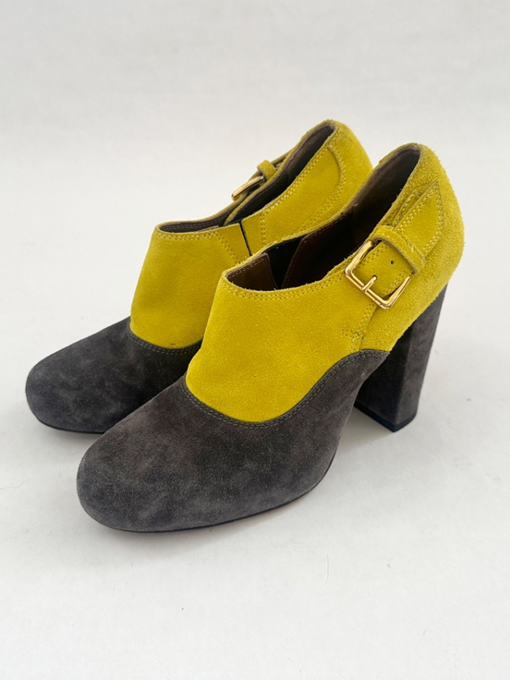 Marni vintage colorblocked yellow suede heels ankle boots 36 6 - Picture 4 of 10